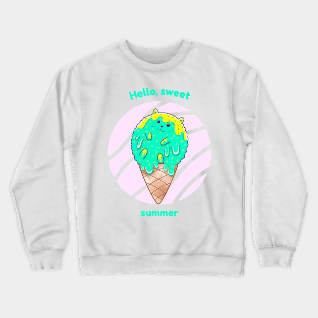 Hello Sweet Summer Cat Ice-cream Crewneck Sweatshirt by CaptainHobbyist